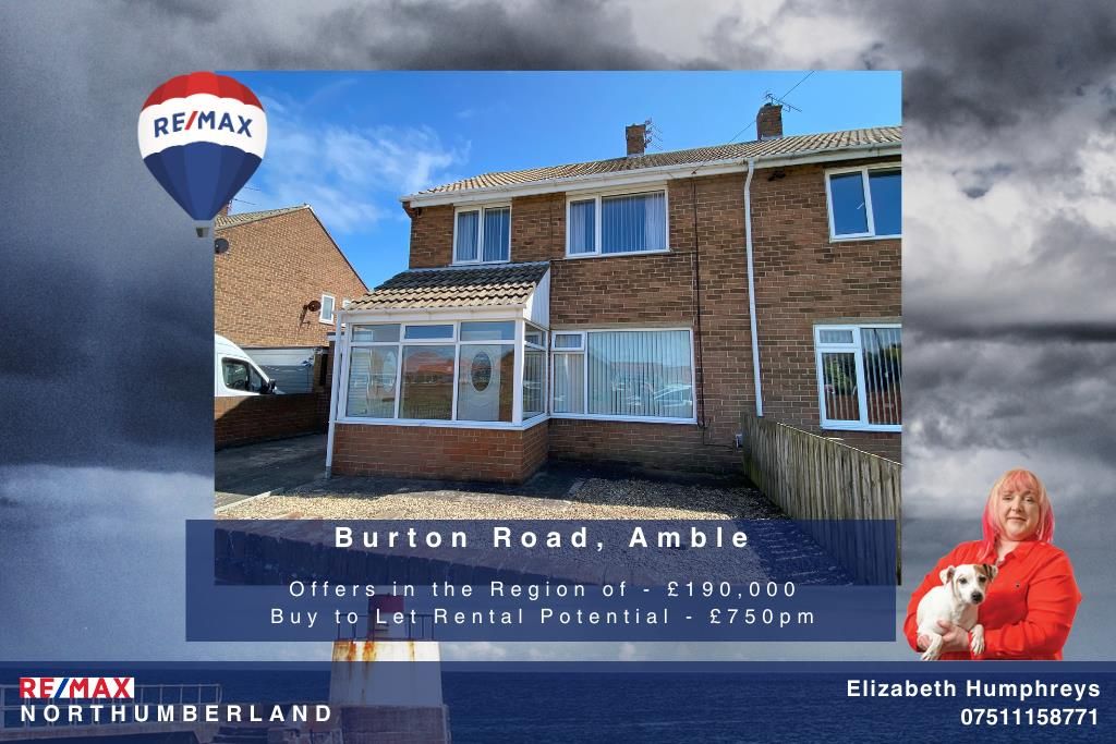 3 bed semi-detached house for sale in Burton Road, Amble, Morpeth NE65, £190,000