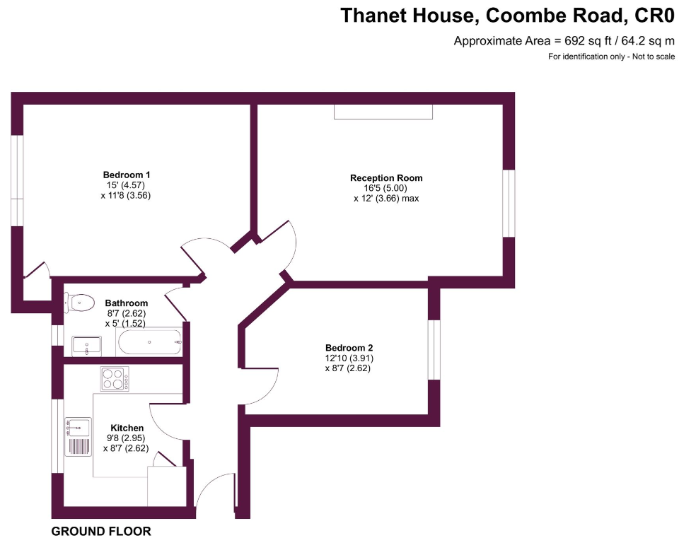 2 bed flat for sale in Thanet House, Coombe Road, Croydon CR0, £199,950